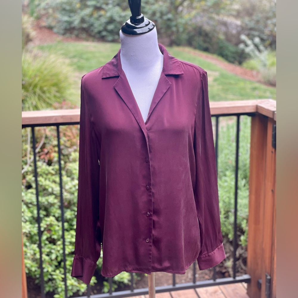 Quince Washable Stretch Silk Notch Collar Blouse- Wine Tasting